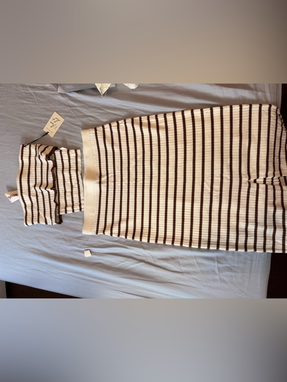 Striped Knit Bodycon Dress in Ivory and Brown